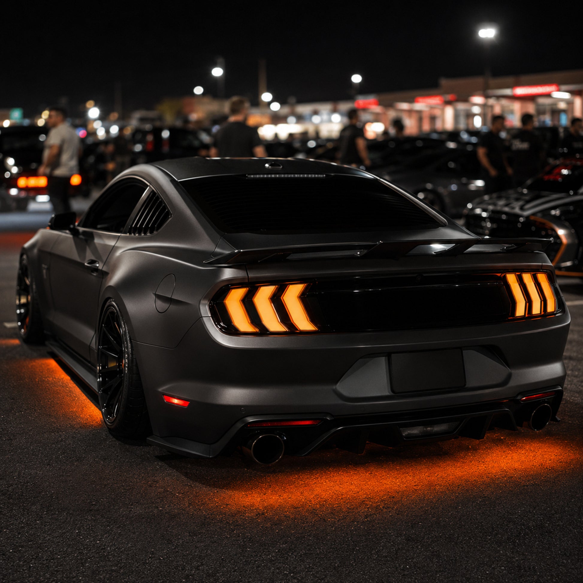 2015-2023 Ford Mustang S550 Sequential LED Tail Lights — smoked rgbsequential car meet orange - T-MUS15-SRGB