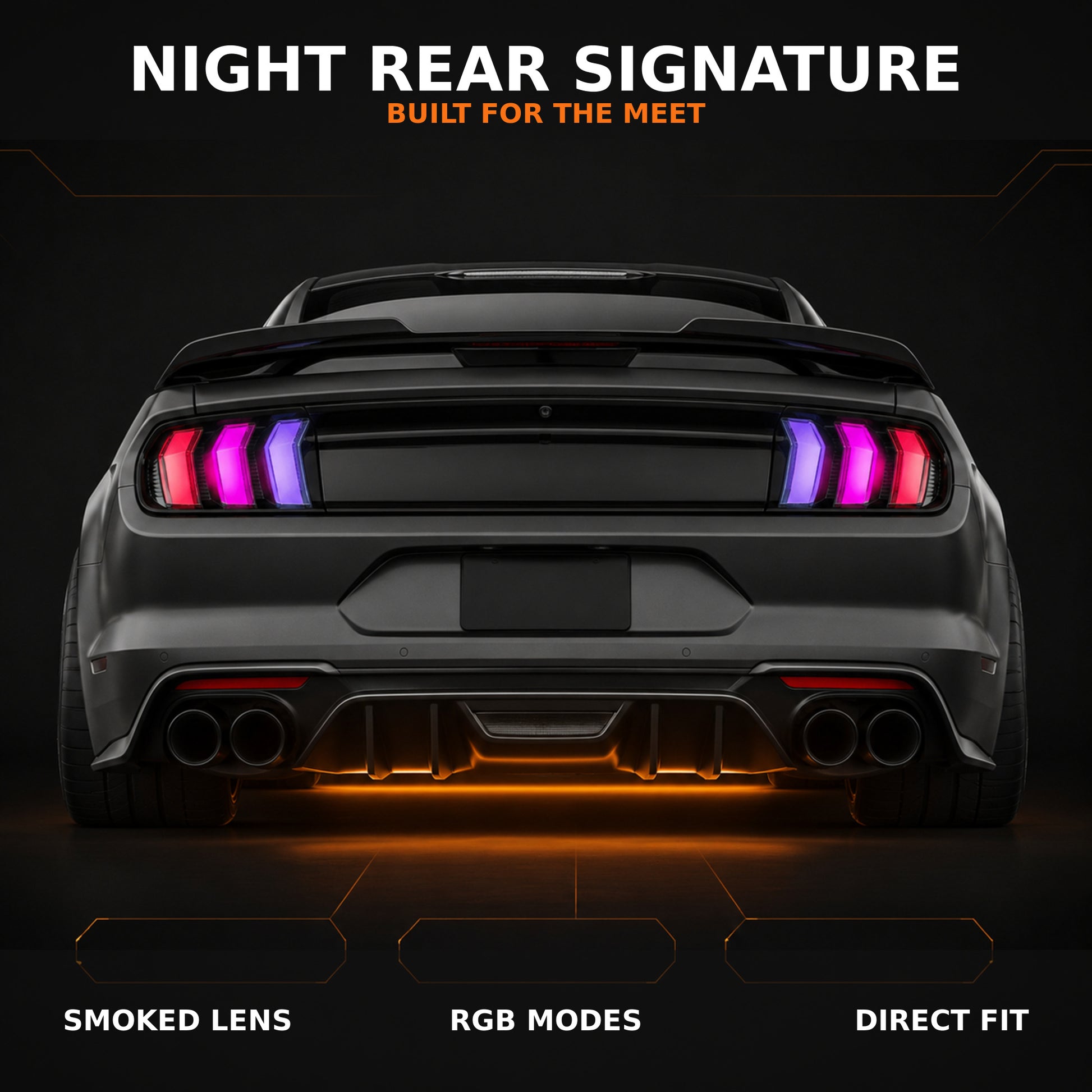 2015-2023 Ford Mustang S550 Sequential LED Tail Lights — smoked rgbsequential feature summary - T-MUS15-SRGB