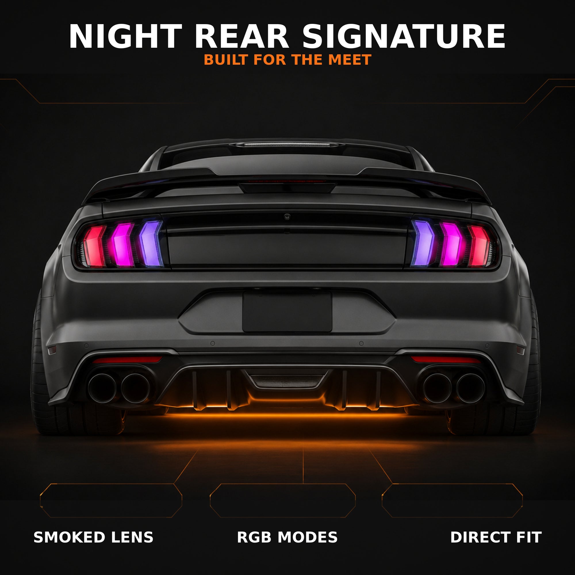 2015-2023 Ford Mustang S550 Sequential LED Tail Lights — smoked rgbsequential feature summary - T-MUS15-SRGB