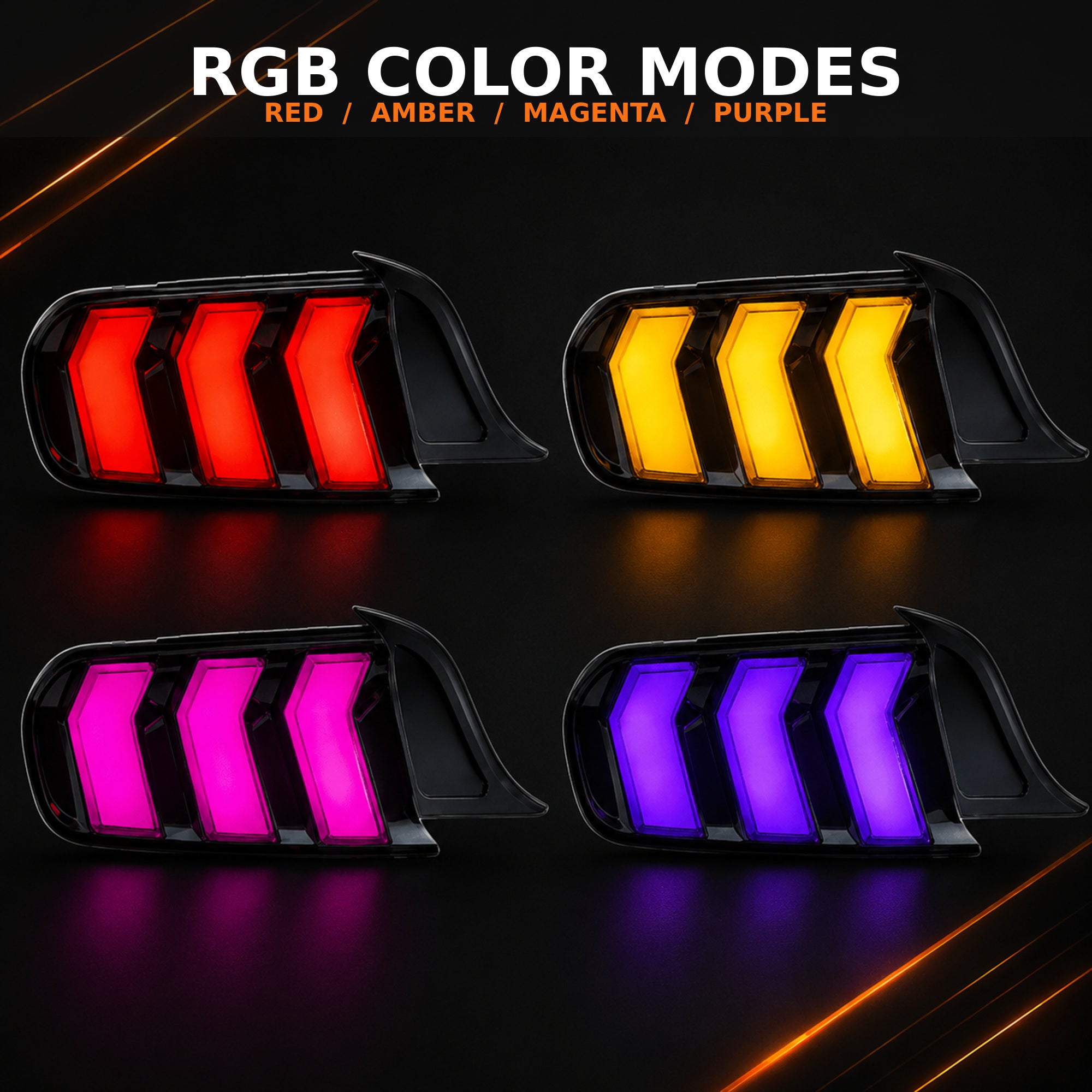2015-2023 Ford Mustang S550 Sequential LED Tail Lights — smoked rgbsequential rgbcolors - T-MUS15-SRGB