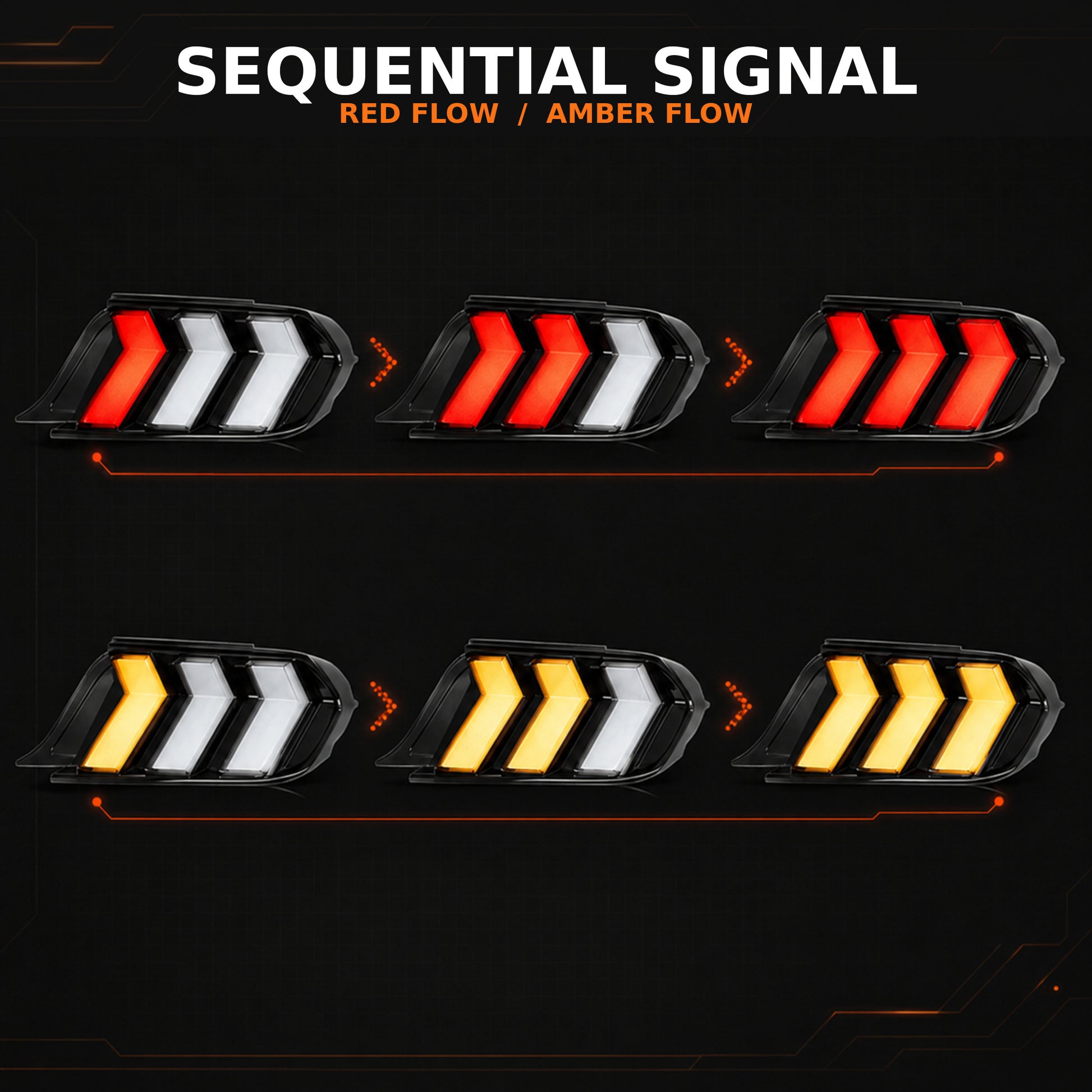 2015-2023 Ford Mustang S550 Sequential LED Tail Lights — smoked rgbsequential sequential signal - T-MUS15-SRGB