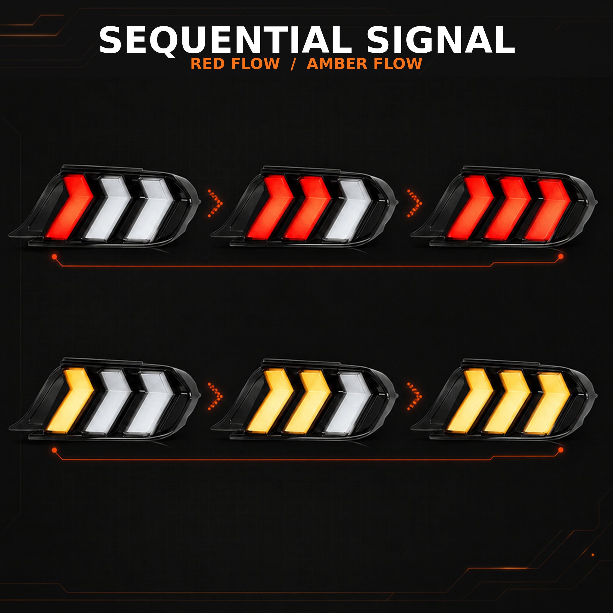 2015-2023 Ford Mustang S550 Sequential LED Tail Lights — smoked rgbsequential sequential signal - T-MUS15-SRGB