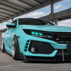 2016-2021 Honda Civic 10th Gen LED Projector Headlights — lights-on close-up — H-CIV10-RGB