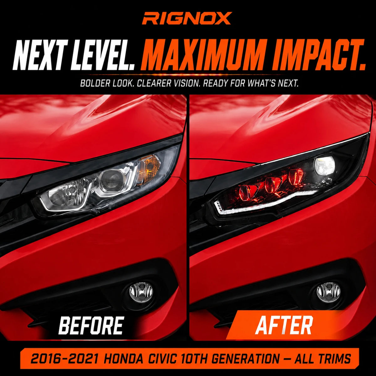 2016-2021 Honda Civic 10th Gen LED Projector Headlights — next level upgrade — H-CIV10-RGB