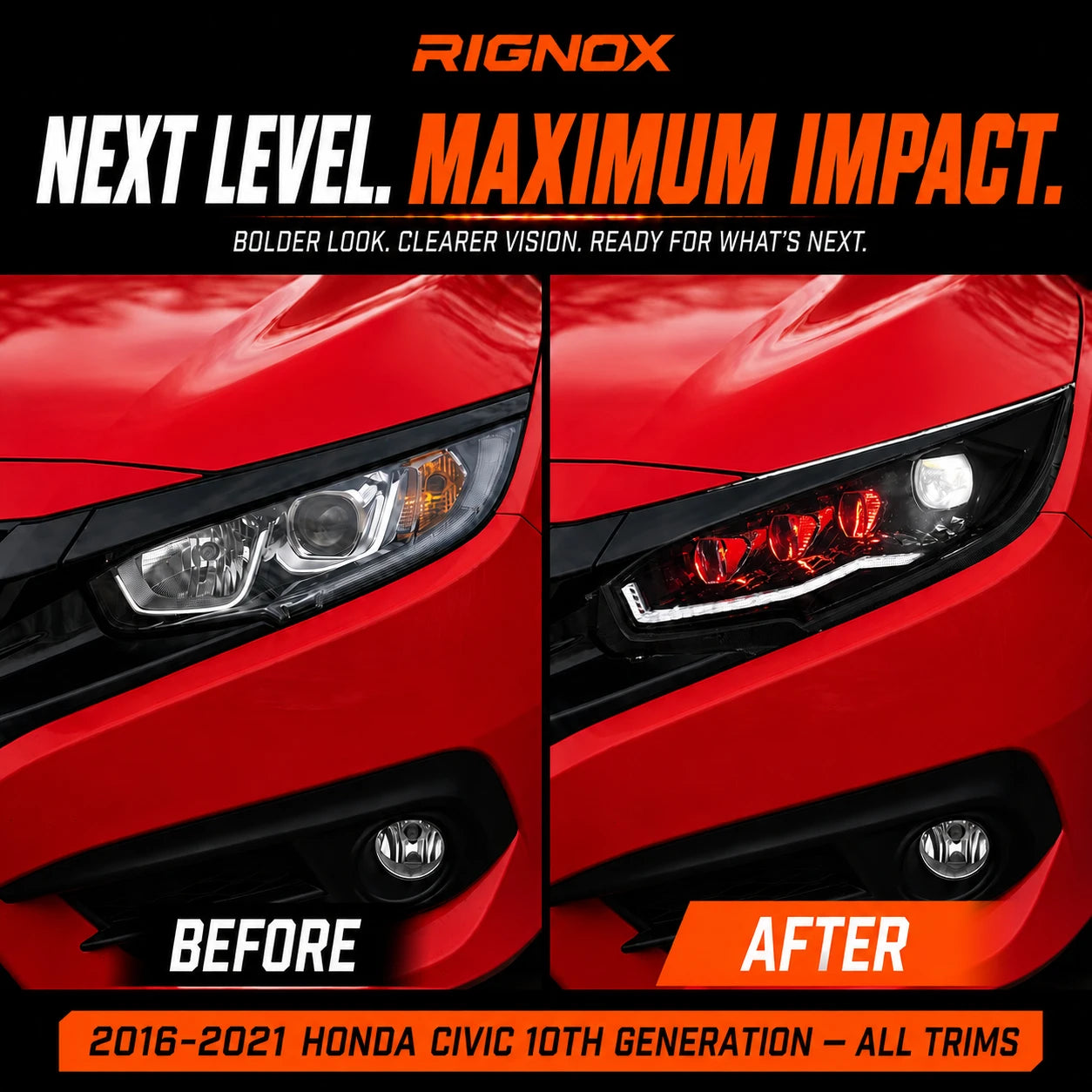 2016-2021 Honda Civic 10th Gen LED Projector Headlights — next level upgrade — H-CIV10-RGB