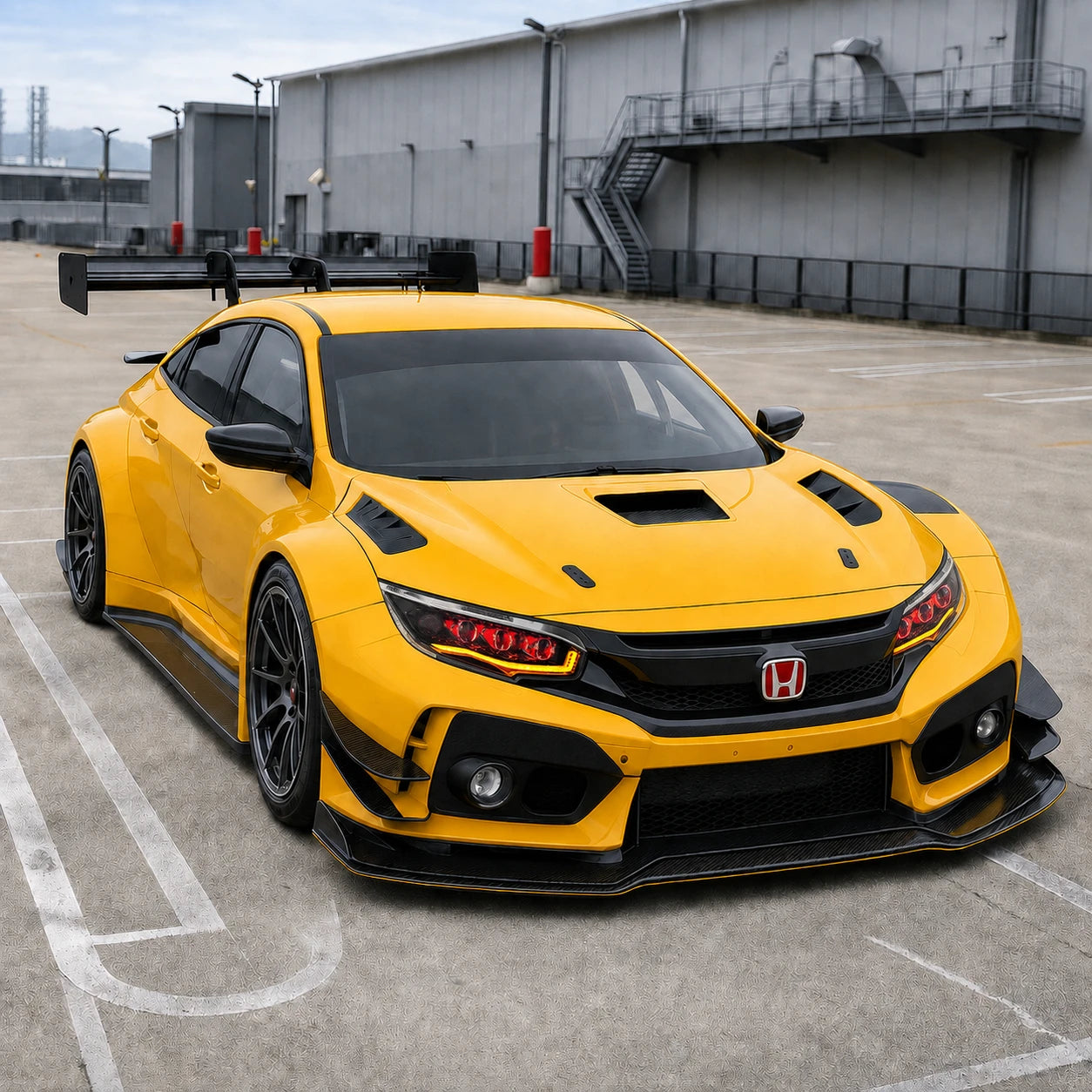 2016-2021 Honda Civic 10th Gen LED Projector Headlights — rooftop parking view — H-CIV10-RGB