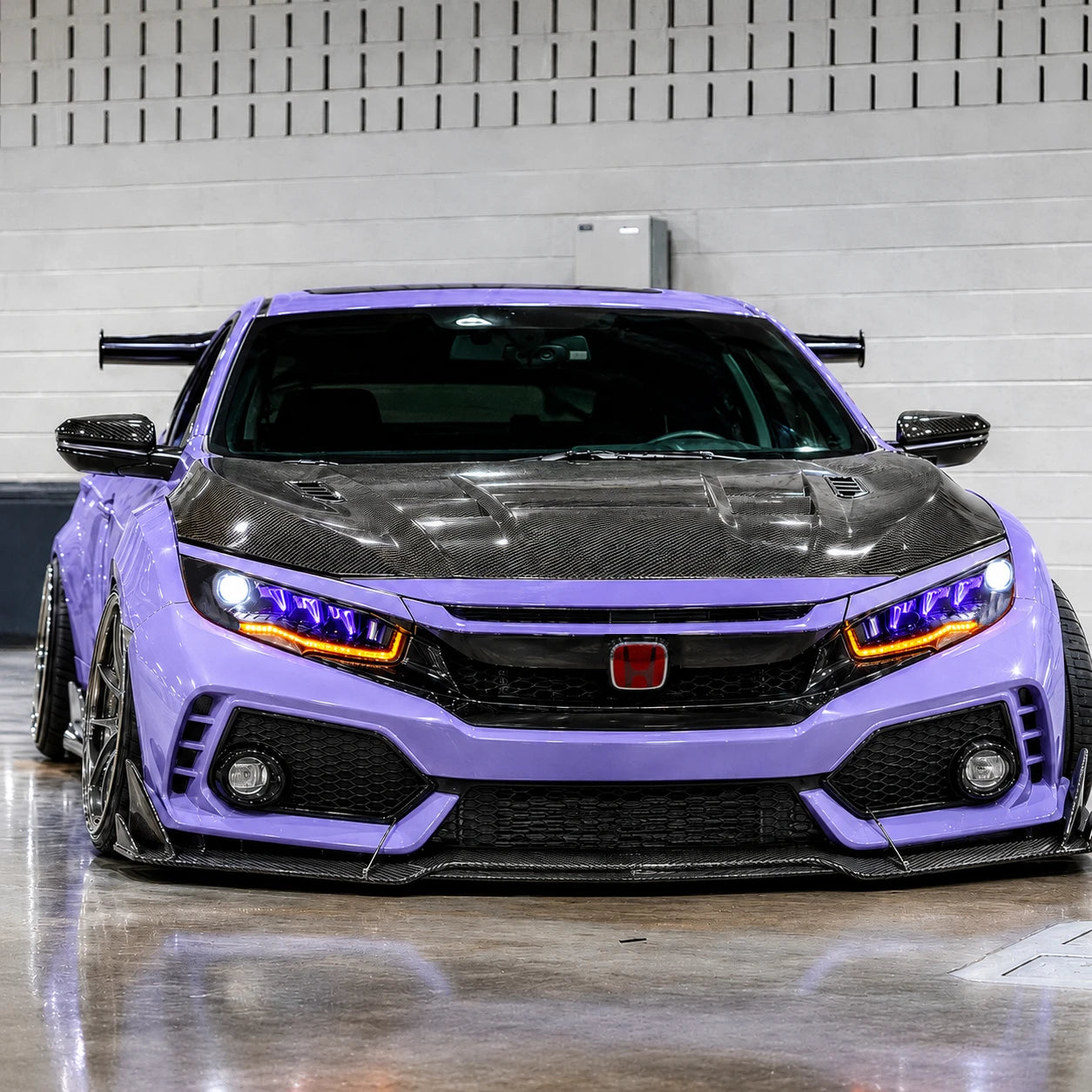 2016-2021 Honda Civic 10th Gen LED Projector Headlights — lights-on front view — H-CIV10-RP