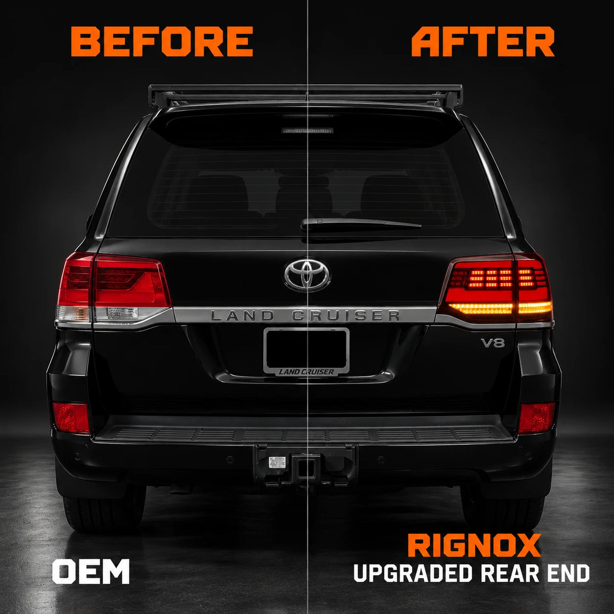 2016-2021 Toyota Land Cruiser 200 Sequential LED Tail Lights Assembly — before after comparison — T-LC200-16-SR