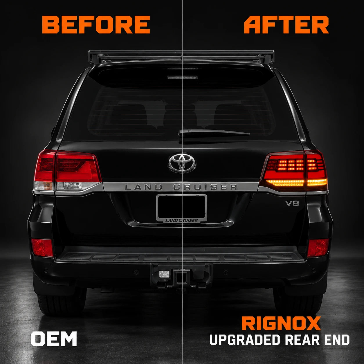 2016-2021 Toyota Land Cruiser 200 Sequential LED Tail Lights Assembly — before after comparison — T-LC200-16-SR