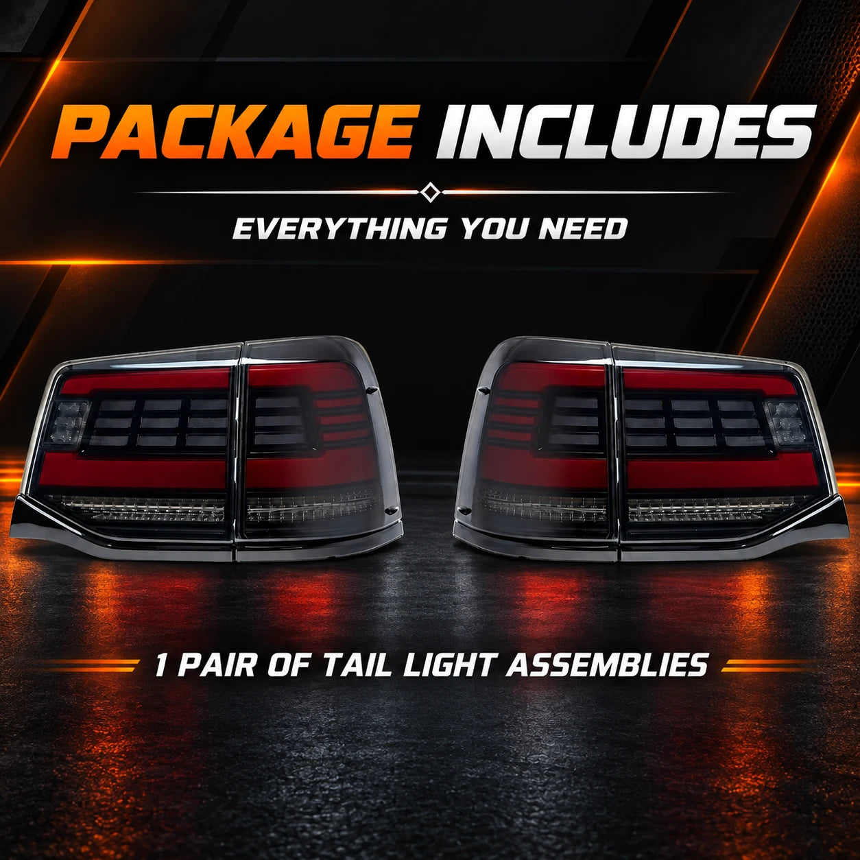 2016-2021 Toyota Land Cruiser 200 Sequential LED Tail Lights Assembly — package includes — T-LC200-16-SR