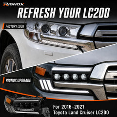 2016-2021 Toyota Land Cruiser 200 LED Quad Projector Headlights Assembly — before after comparison — H-LC200-16