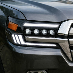 2016-2021 Toyota Land Cruiser 200 LED Quad Projector Headlights Assembly — details close-up lights-on — H-LC200-16