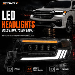 2016-2021 Toyota Land Cruiser 200 LED Quad Projector Headlights Assembly — light-on look — H-LC200-16
