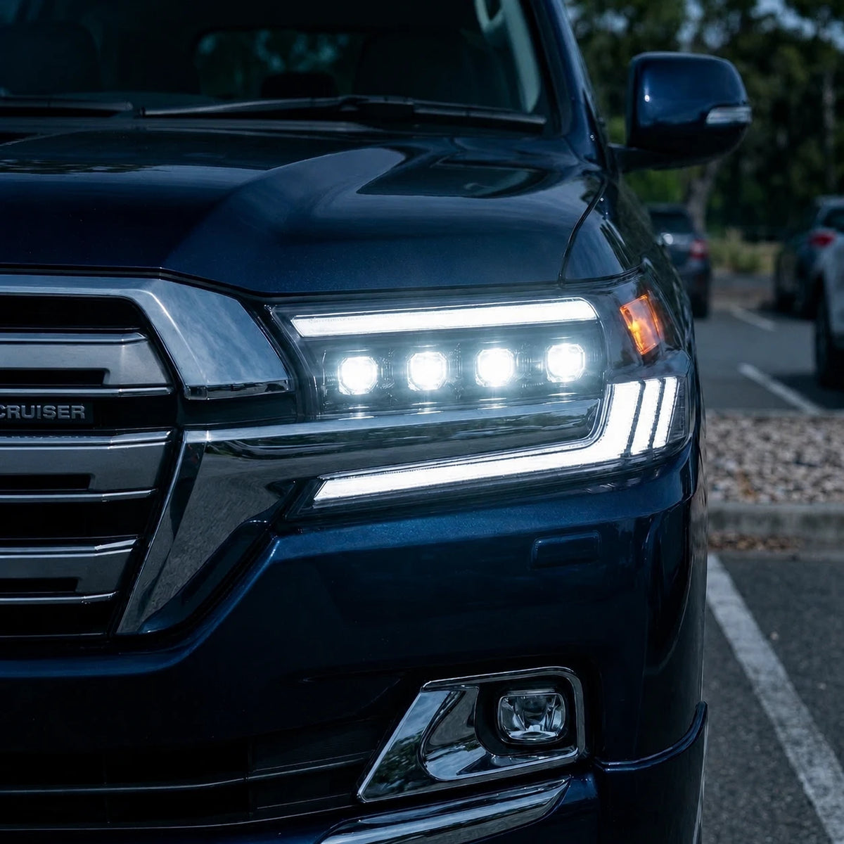 2016-2021 Toyota Land Cruiser 200 LED Quad Projector Headlights Assembly — lights-on night show — H-LC200-16