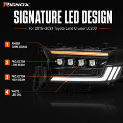 2016-2021 Toyota Land Cruiser 200 LED Quad Projector Headlights Assembly — signature led design — H-LC200-16
