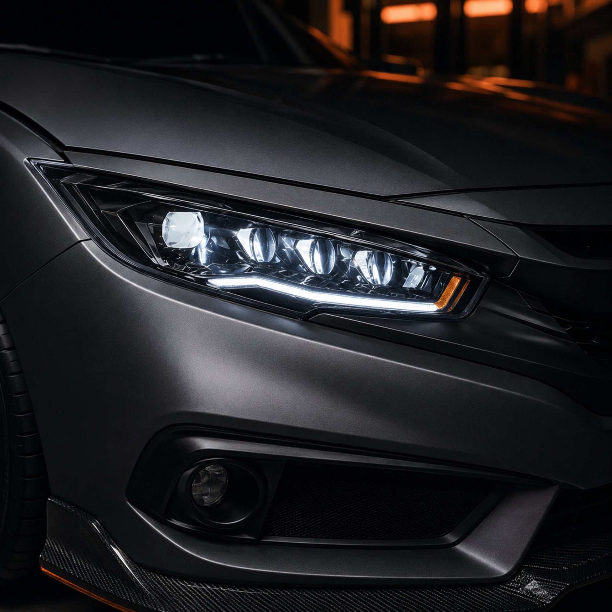 2016-2021 Honda Civic 10th Gen LED Projector Headlights — white drlclose up - H-CIV10-CW