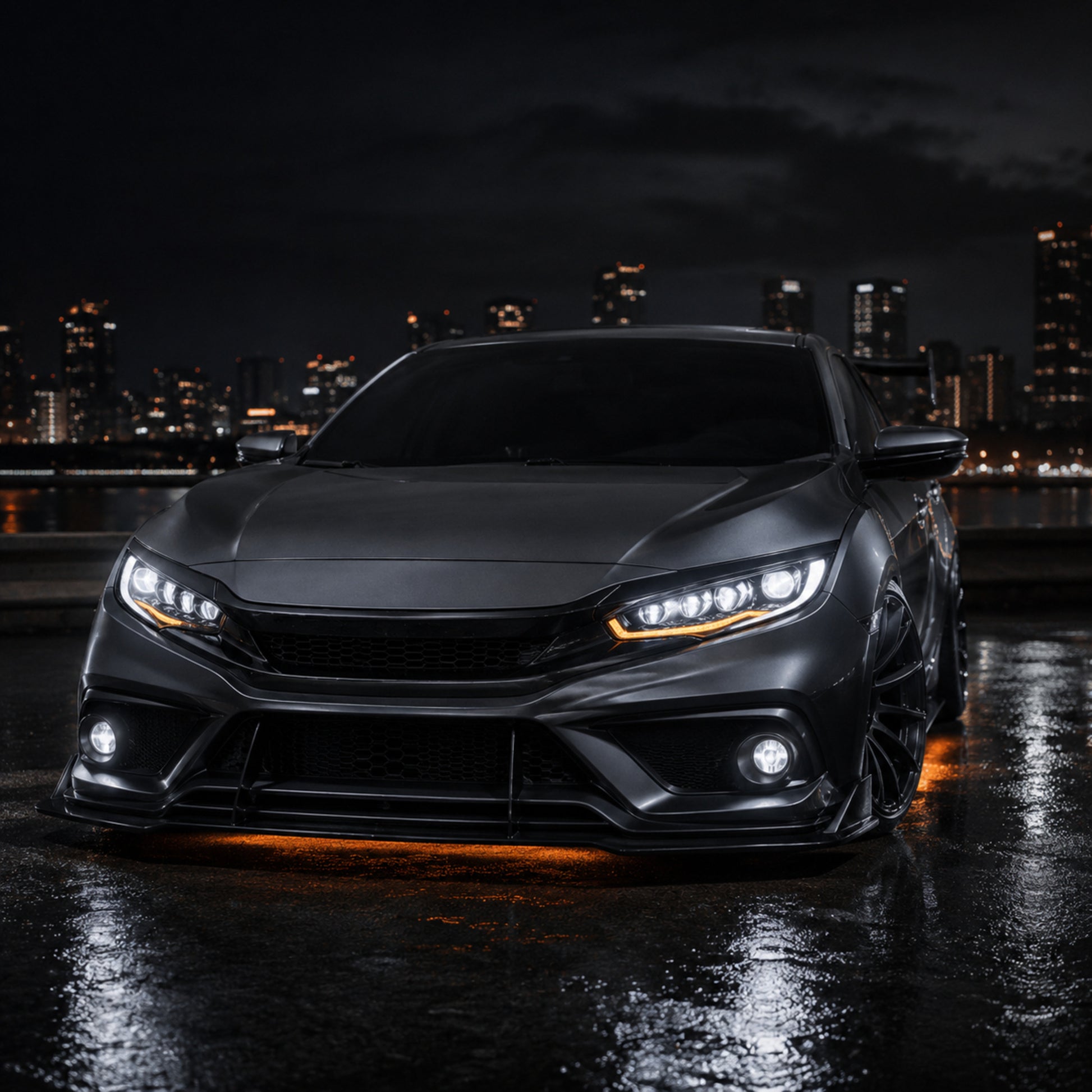 2016-2021 Honda Civic 10th Gen LED Projector Headlights — white installed front view - H-CIV10-CW