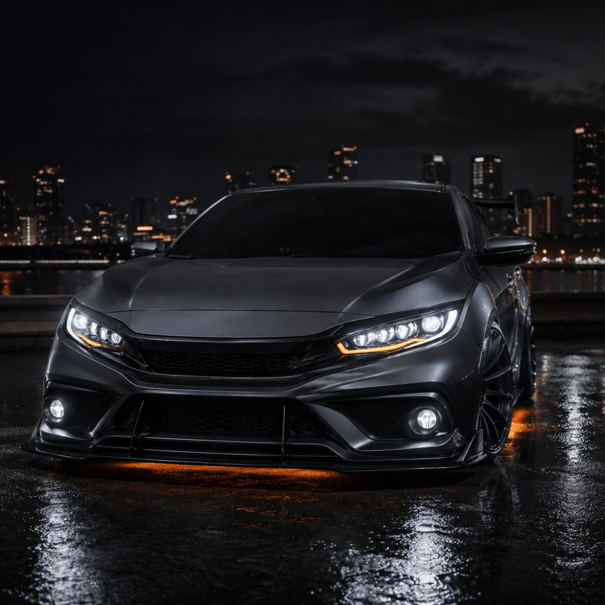2016-2021 Honda Civic 10th Gen LED Projector Headlights — white installed front view - H-CIV10-CW