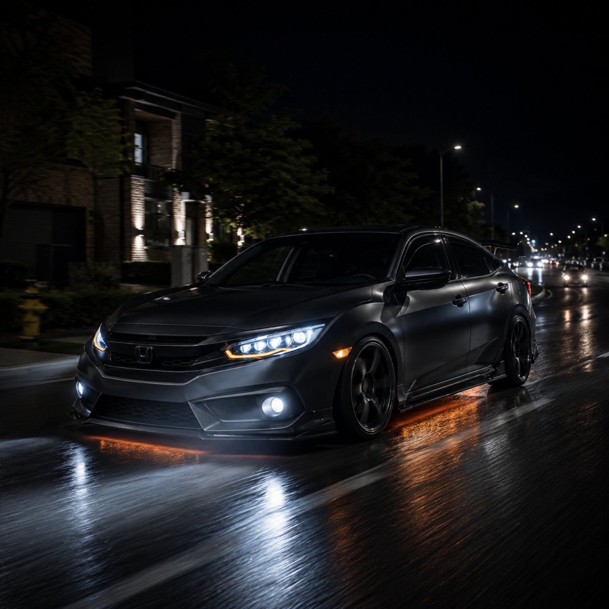 2016-2021 Honda Civic 10th Gen LED Projector Headlights — white night street - H-CIV10-CW