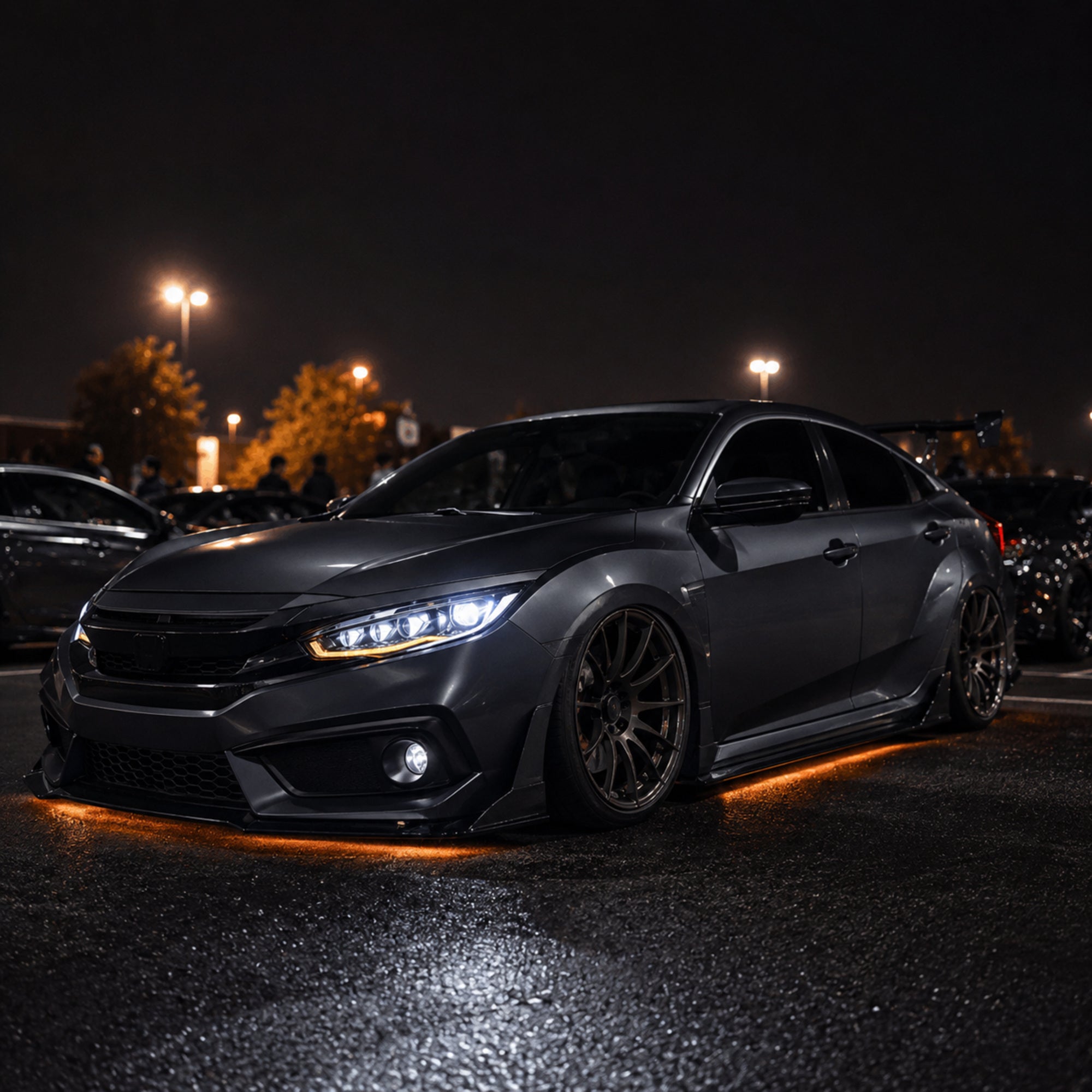 2016-2021 Honda Civic 10th Gen LED Projector Headlights — white side45 parking lot - H-CIV10-CW