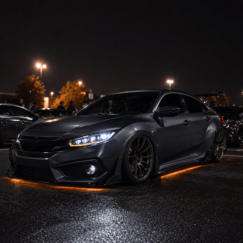 2016-2021 Honda Civic 10th Gen LED Projector Headlights — white side45 parking lot - H-CIV10-CW