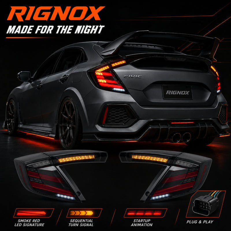 2016-2021 Honda Civic 10th Gen Hatchback LED Tail Lights | Smoke Red / RGB / Digital, Sequential-11