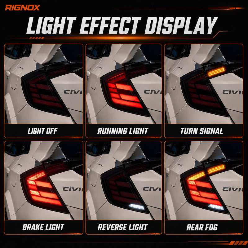 2016-2021 Honda Civic 10th Gen Hatchback LED Tail Lights | Smoke Red / RGB / Digital, Sequential-10