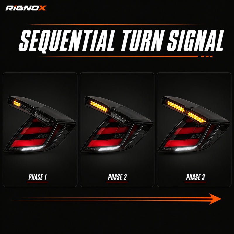 2016-2021 Honda Civic 10th Gen Hatchback LED Tail Lights | Smoke Red / RGB / Digital, Sequential-12
