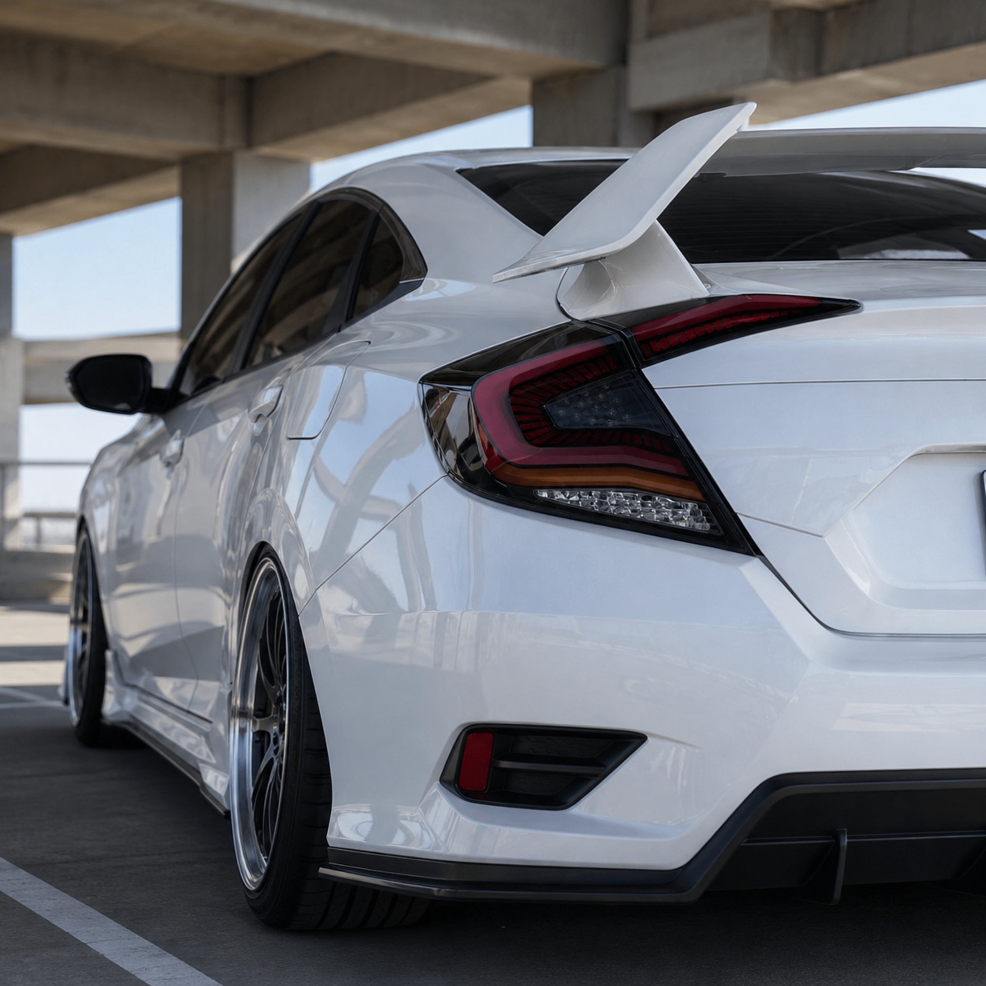 2016-2021 Honda Civic 10th Gen Sedan Sequential LED Tail Lights — clear red daytime unlit rear - T-CIV10-SS-CR