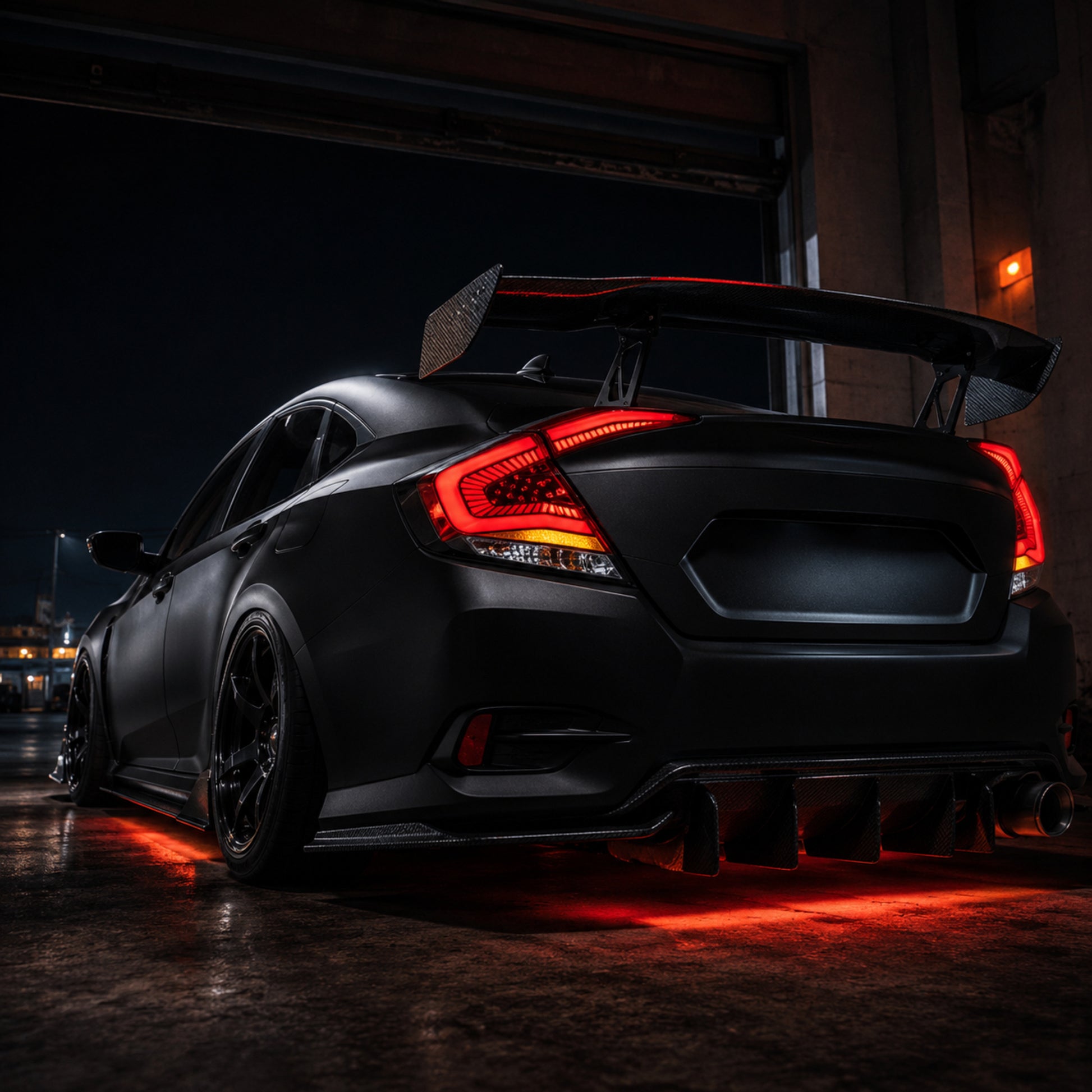 2016-2021 Honda Civic 10th Gen Sedan Sequential LED Tail Lights — clear red low angle rear - T-CIV10-SS-CR