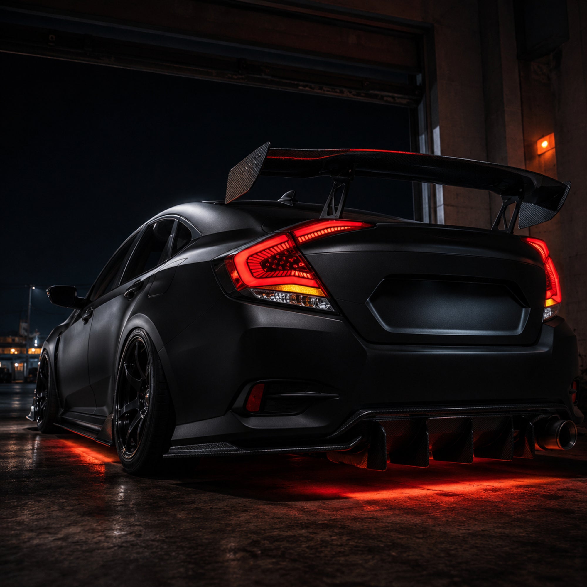 2016-2021 Honda Civic 10th Gen Sedan Sequential LED Tail Lights — clear red low angle rear - T-CIV10-SS-CR