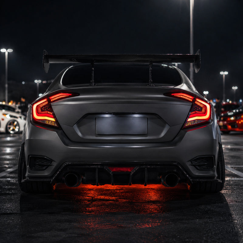 2016-2021 Honda Civic 10th Gen Sedan Sequential LED Tail Lights — clear red parking lot rear view - T-CIV10-SS-CR