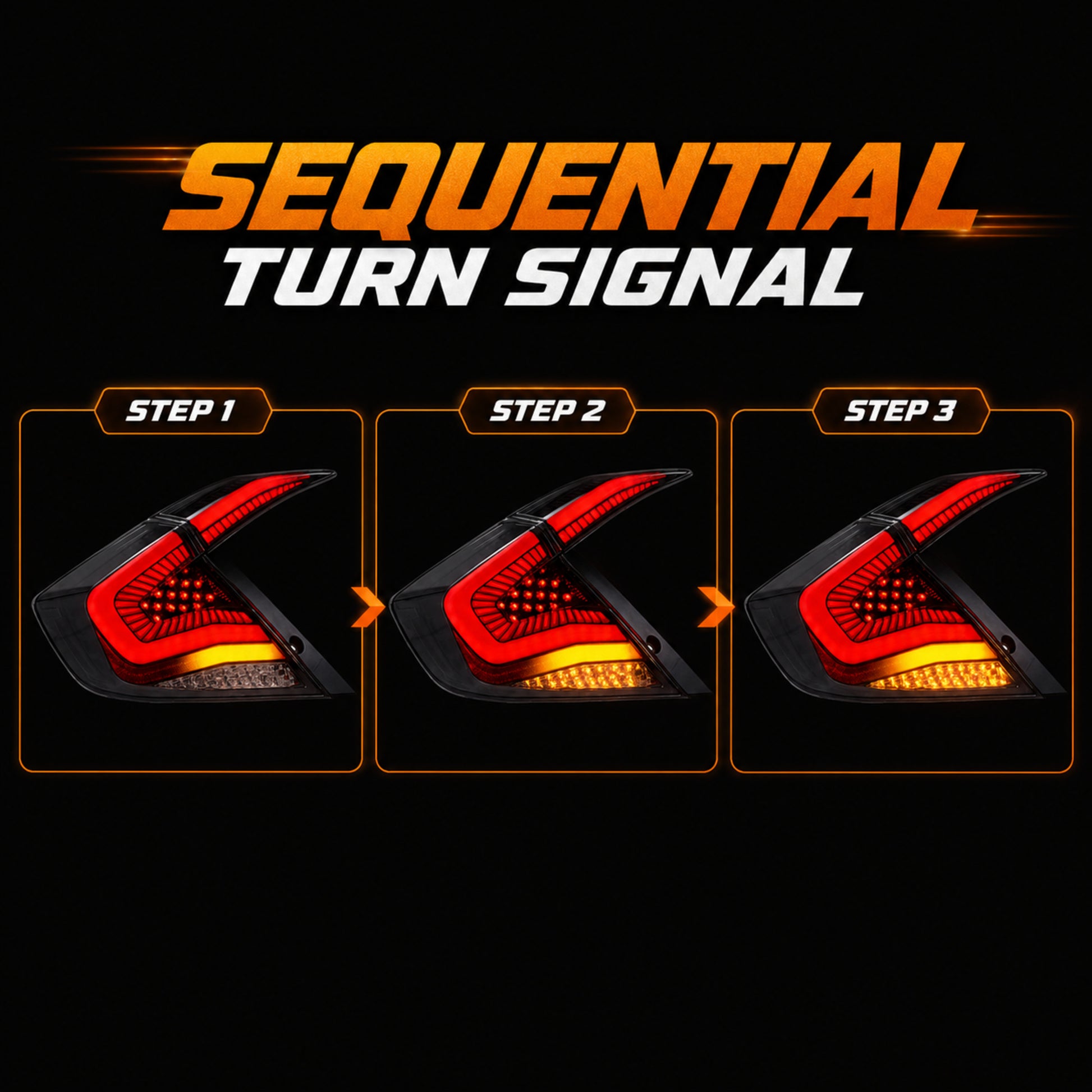 2016-2021 Honda Civic 10th Gen Sedan Sequential LED Tail Lights — clear red sequential turn signal - T-CIV10-SS-CR