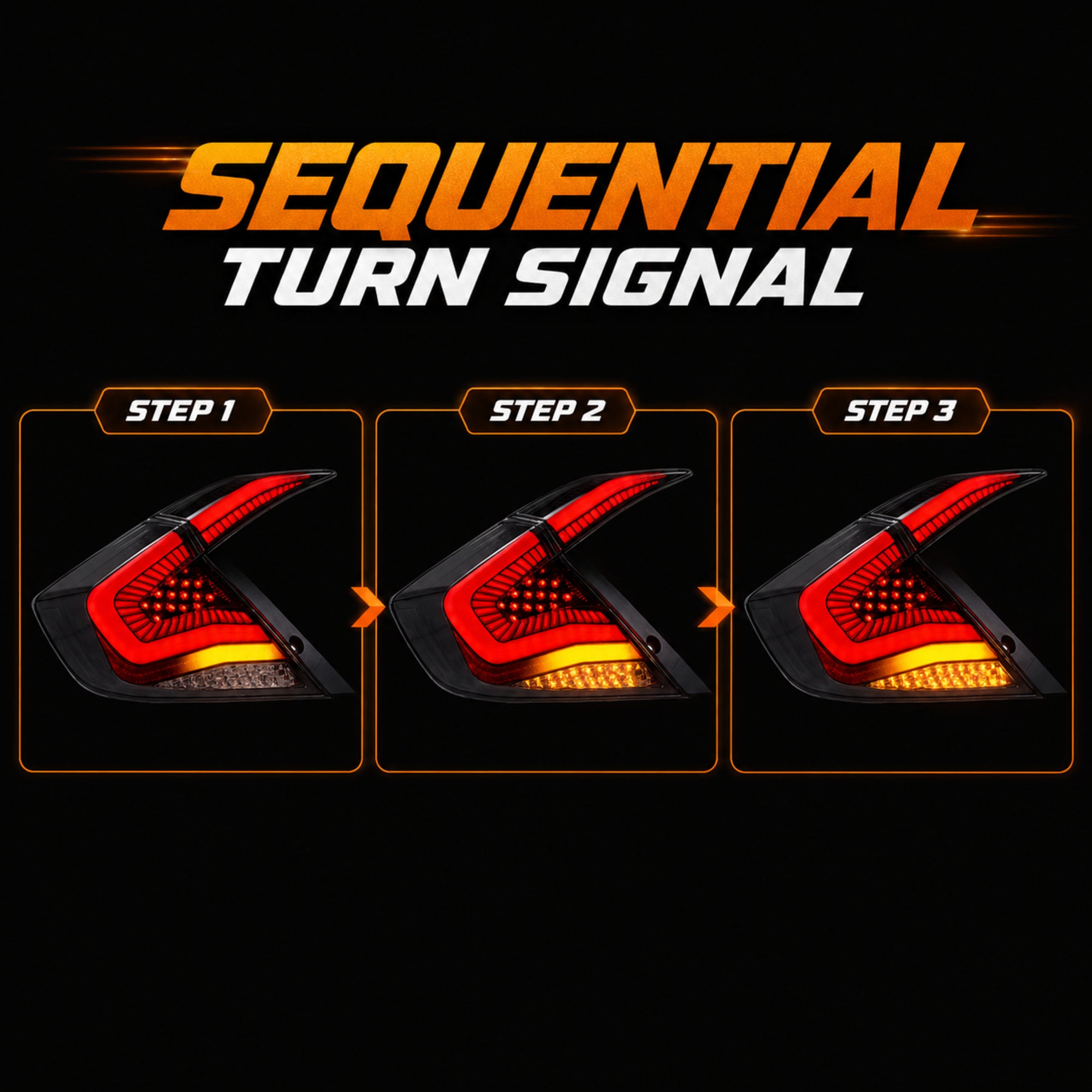 2016-2021 Honda Civic 10th Gen Sedan Sequential LED Tail Lights — clear red sequential turn signal - T-CIV10-SS-CR