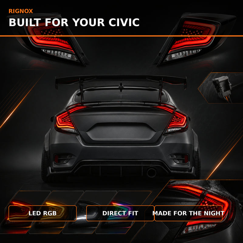 2016-2021 Honda Civic 10th Gen Sedan Sequential LED Tail Lights — ledrgb feature summary - T-CIV10-SS-SR