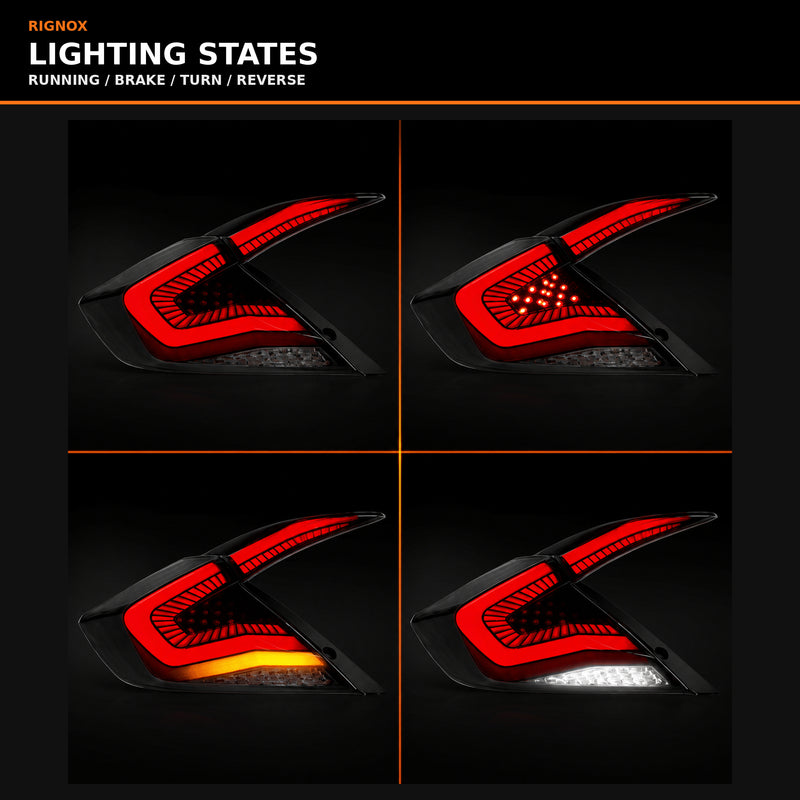 2016-2021 Honda Civic 10th Gen Sedan Sequential LED Tail Lights — ledrgb lighting states function - T-CIV10-SS-SR