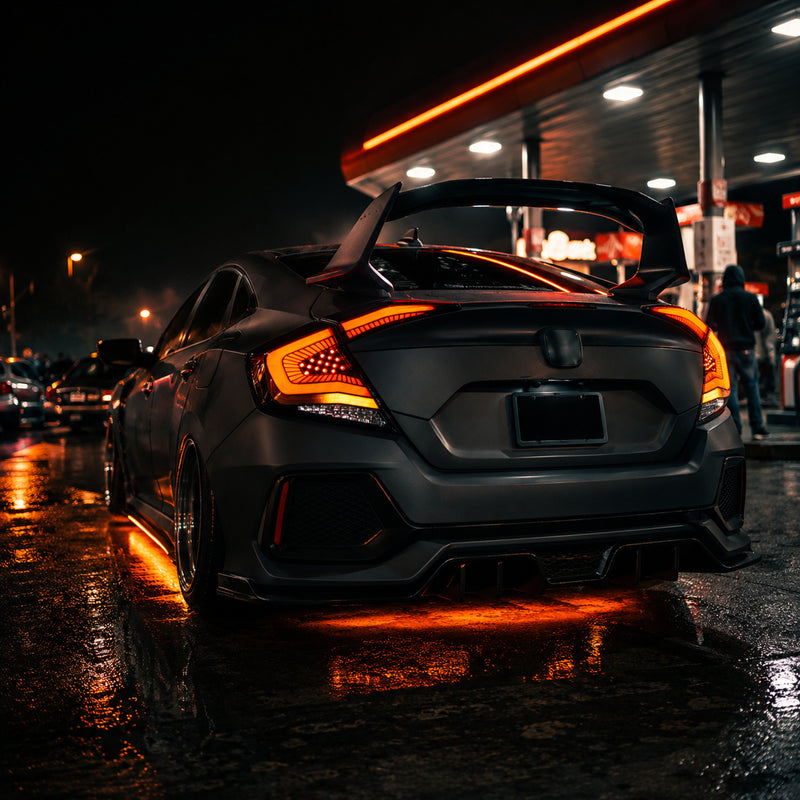 2016-2021 Honda Civic 10th Gen Sedan Sequential LED Tail Lights — ledrgb low angle amber turn - T-CIV10-SS-SR