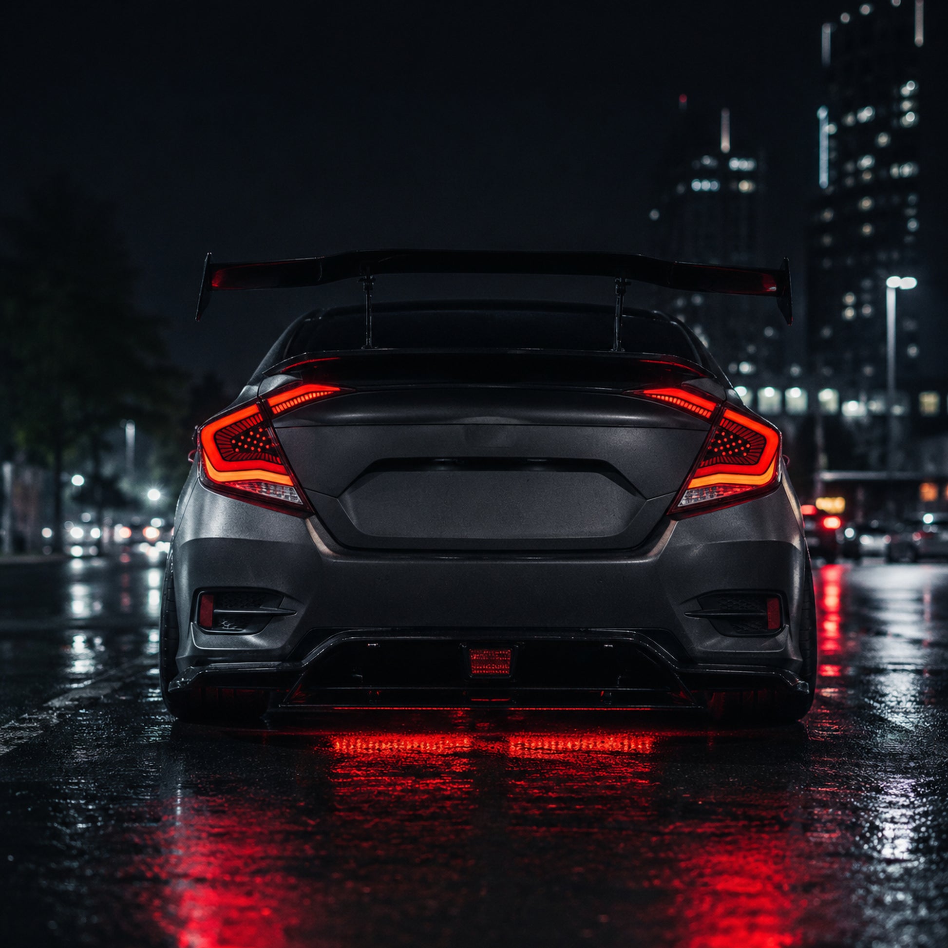 2016-2021 Honda Civic 10th Gen Sedan Sequential LED Tail Lights — ledrgb night rear view red - T-CIV10-SS-SR