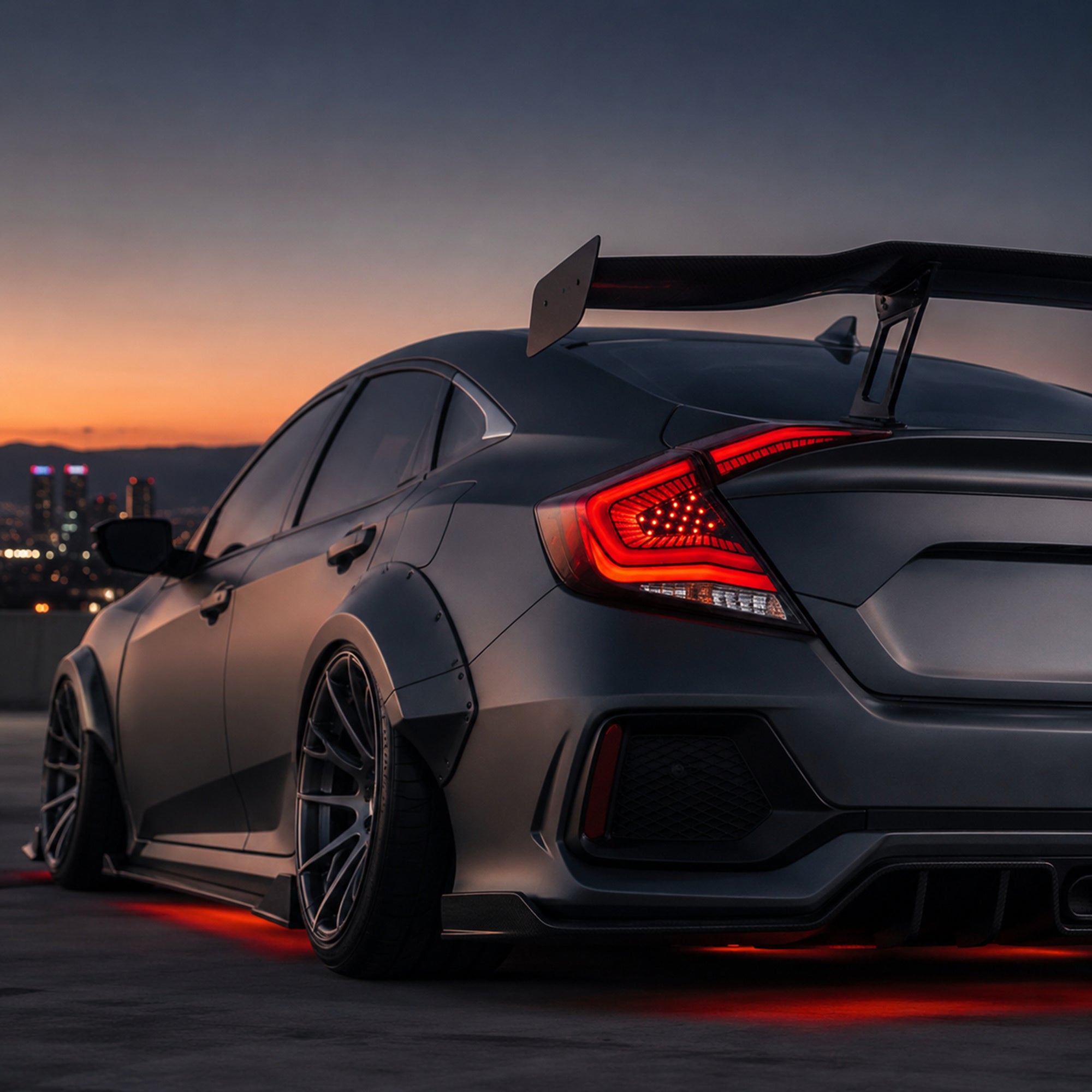 2016-2021 Honda Civic 10th Gen Sedan Sequential LED Tail Lights — ledrgb side rear45 view - T-CIV10-SS-SR
