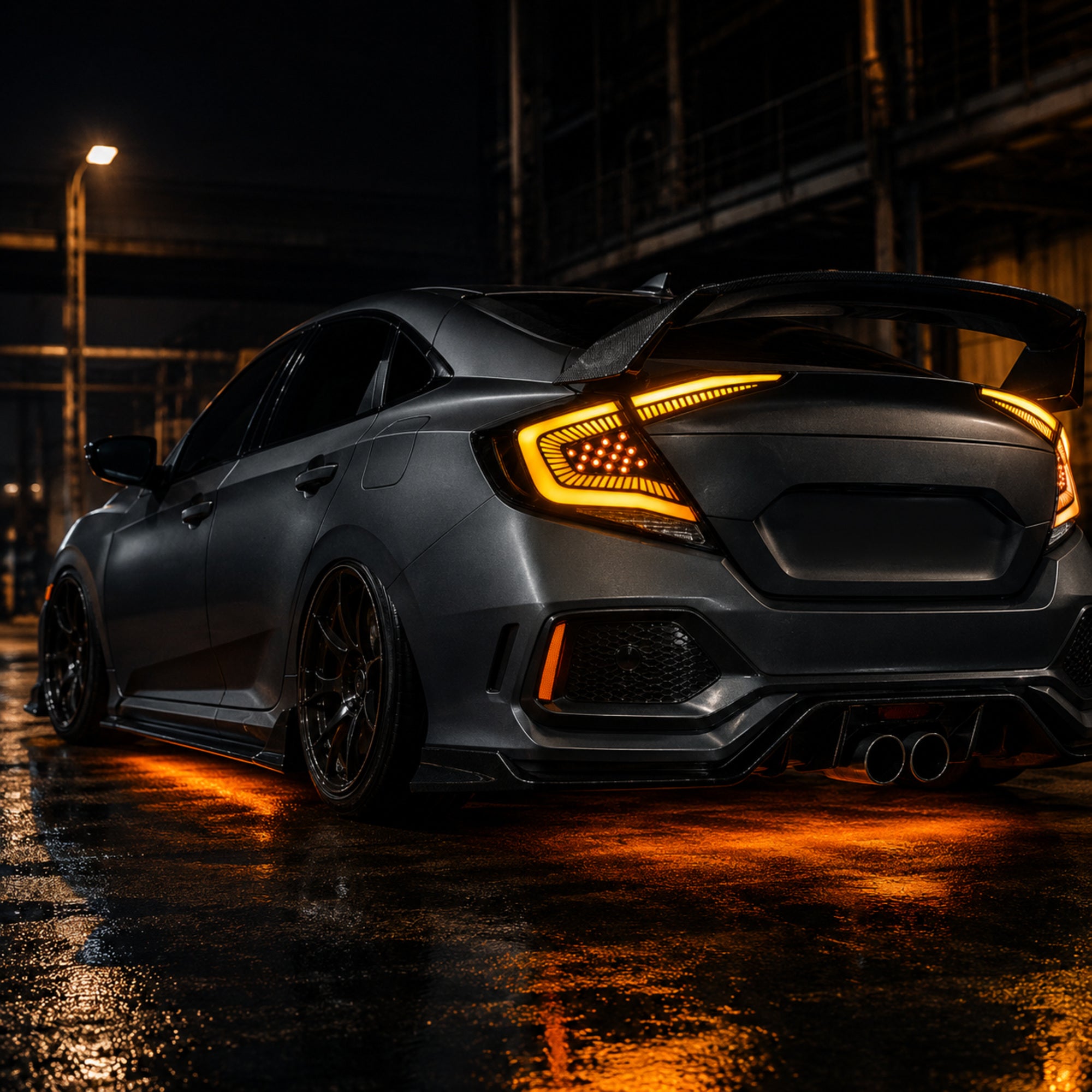 2016-2021 Honda Civic 10th Gen Sedan Sequential LED Tail Lights — RGB amber scene - T-CIV10-SS-SRGB