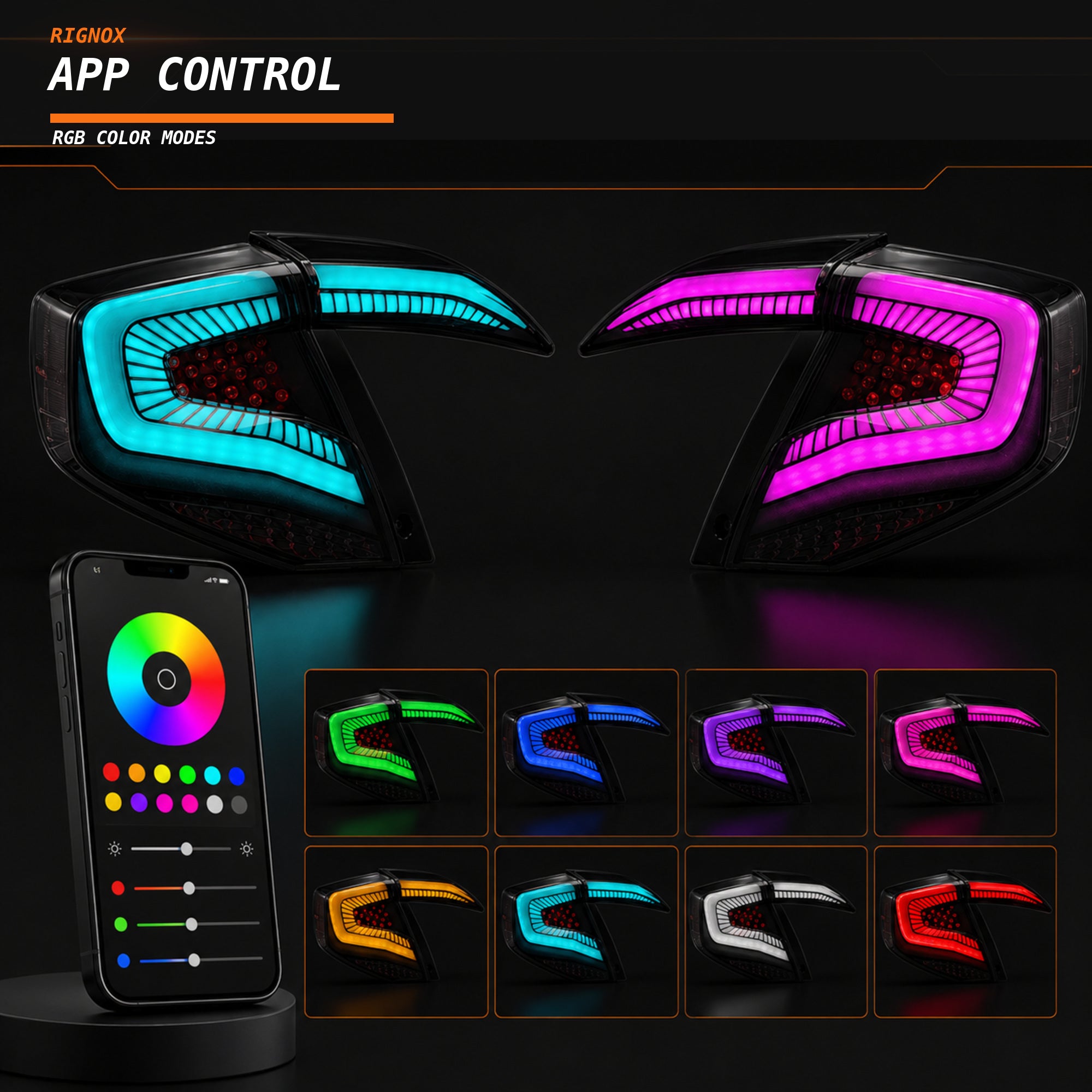2016-2021 Honda Civic 10th Gen Sedan Sequential LED Tail Lights — RGB app control - T-CIV10-SS-SRGB