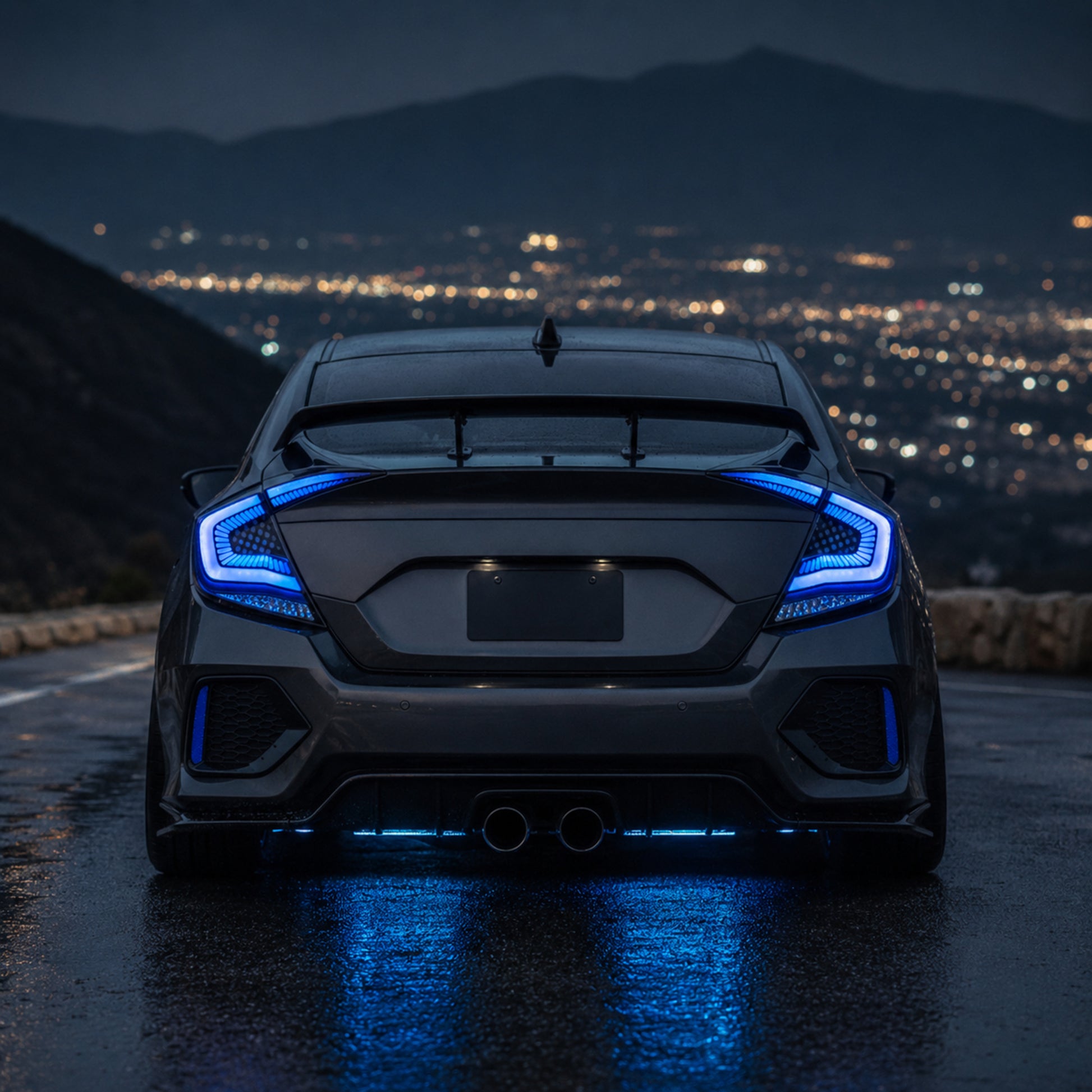 2016-2021 Honda Civic 10th Gen Sedan Sequential LED Tail Lights — RGB blue scene - T-CIV10-SS-SRGB