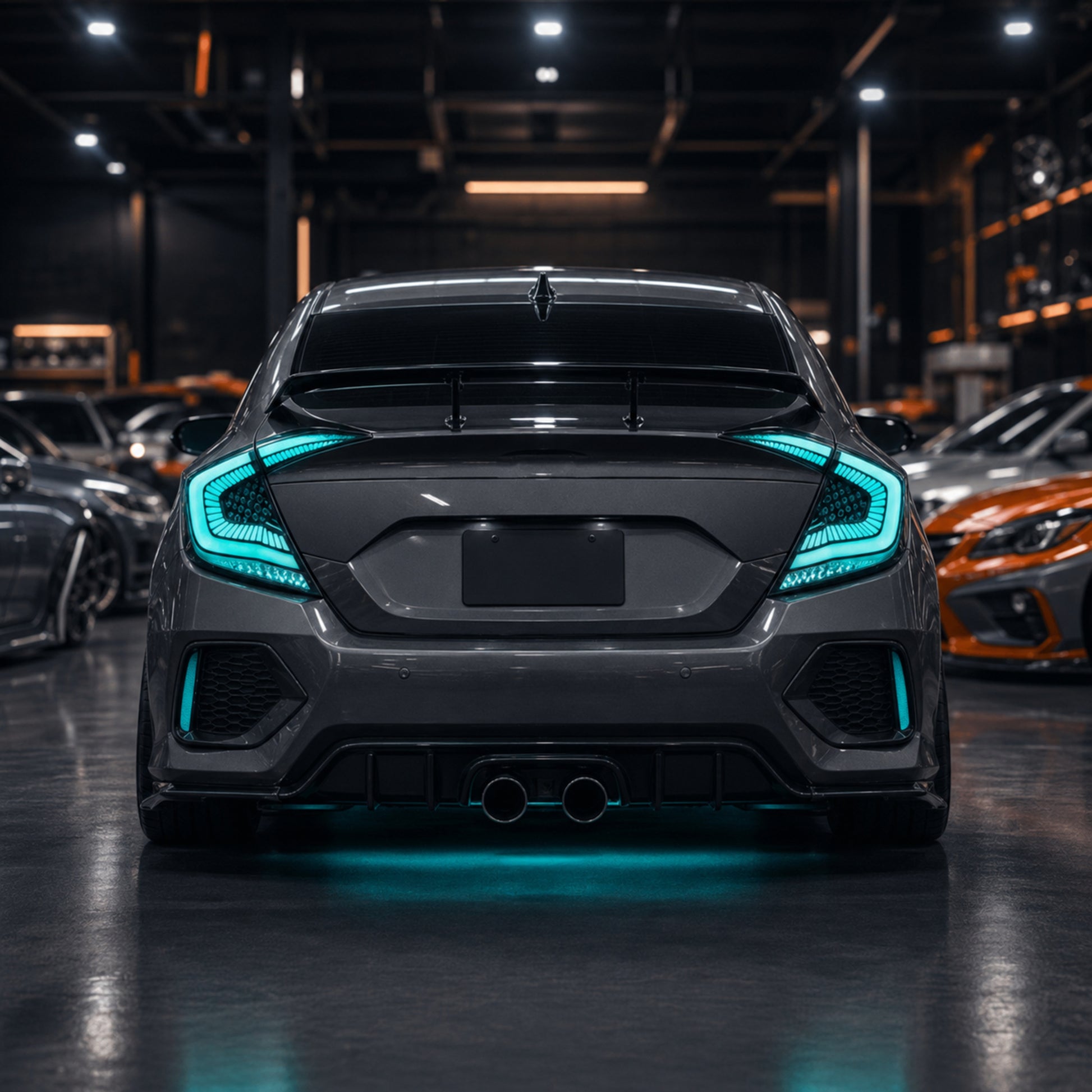 2016-2021 Honda Civic 10th Gen Sedan Sequential LED Tail Lights — RGB cyan scene - T-CIV10-SS-SRGB
