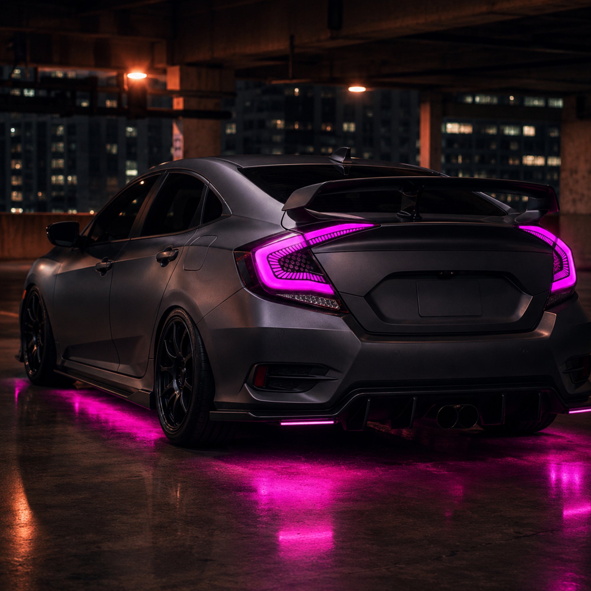 2016-2021 Honda Civic 10th Gen Sedan Sequential LED Tail Lights — RGB pink scene - T-CIV10-SS-SRGB