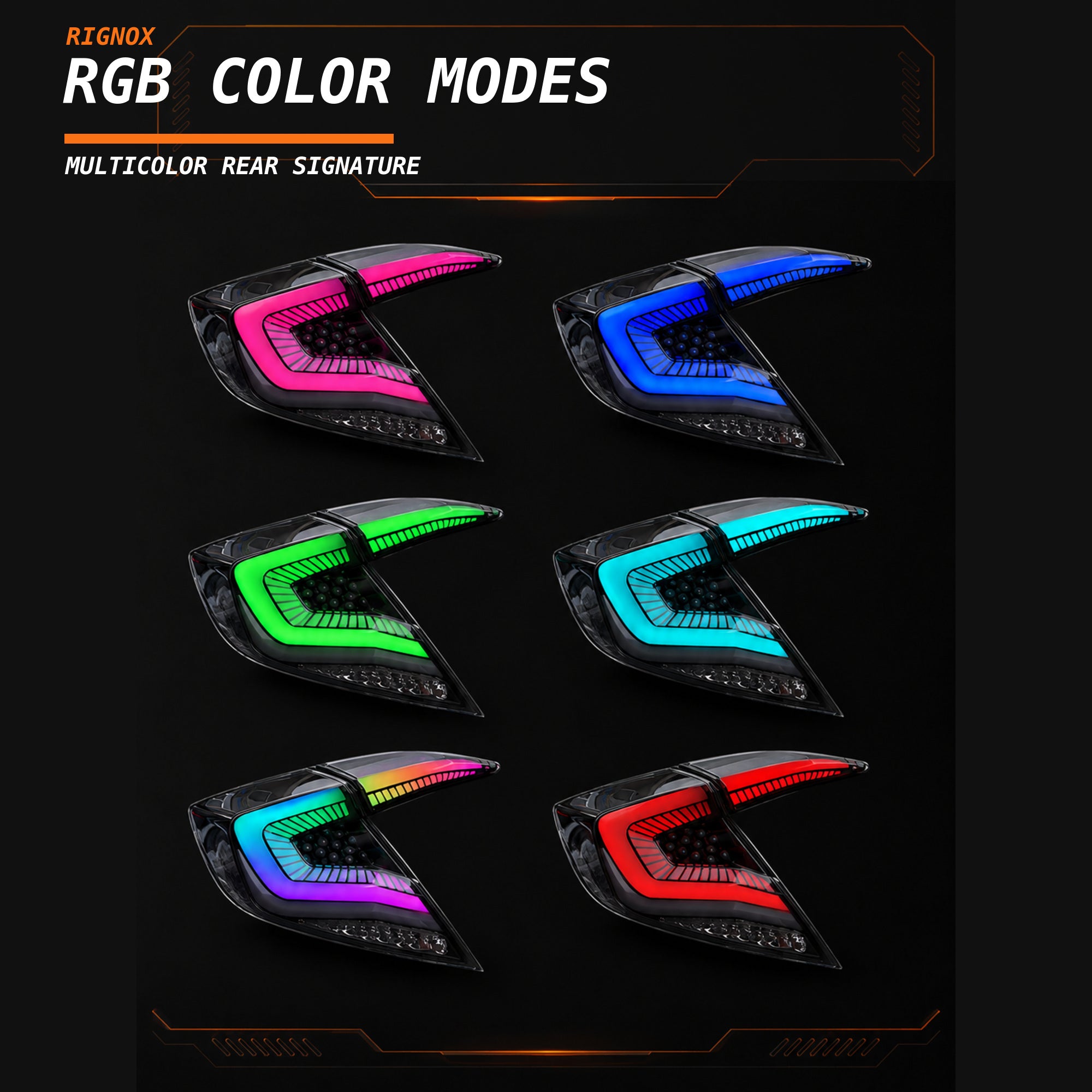 2016-2021 Honda Civic 10th Gen Sedan Sequential LED Tail Lights — RGB rgbcolors - T-CIV10-SS-SRGB