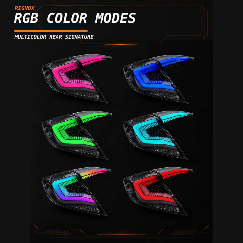 2016-2021 Honda Civic 10th Gen Sedan Sequential LED Tail Lights — RGB rgbcolors - T-CIV10-SS-SRGB