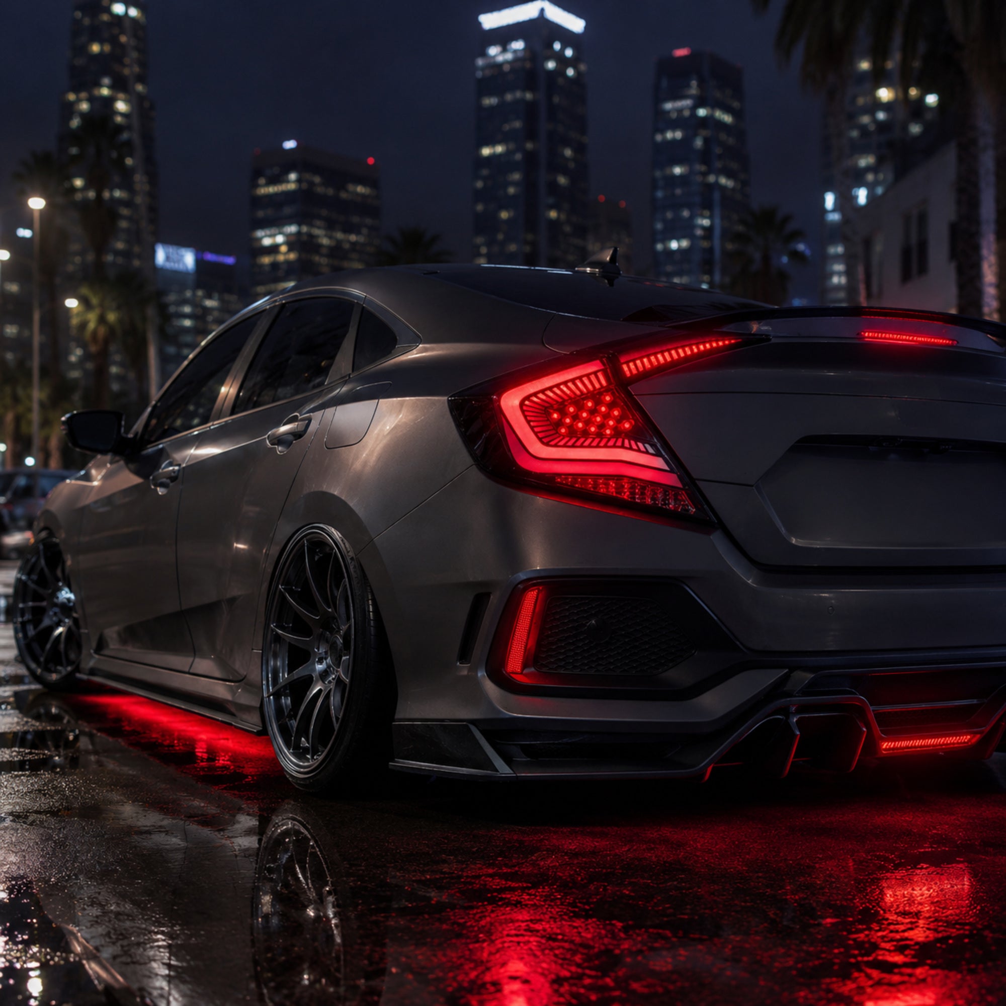 2016-2021 Honda Civic 10th Gen Sedan Sequential LED Tail Lights — RGB red scene - T-CIV10-SS-SRGB