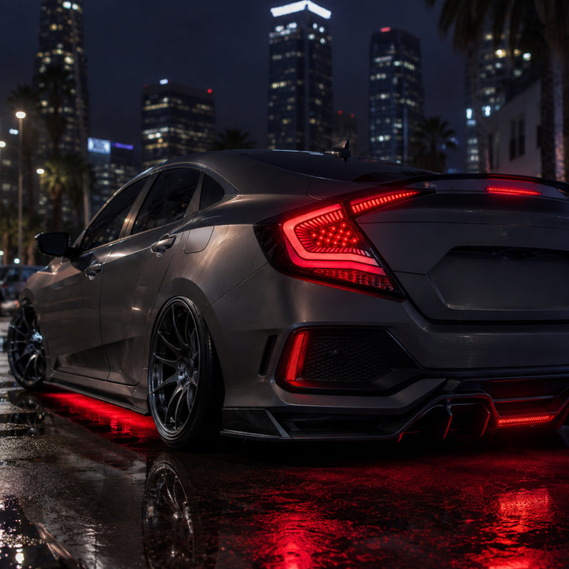 2016-2021 Honda Civic 10th Gen Sedan Sequential LED Tail Lights — RGB red scene - T-CIV10-SS-SRGB