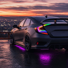 2016-2021 Honda Civic 10th Gen Sedan Sequential LED Tail Lights — RGB sunset rainbow scene - T-CIV10-SS-SRGB