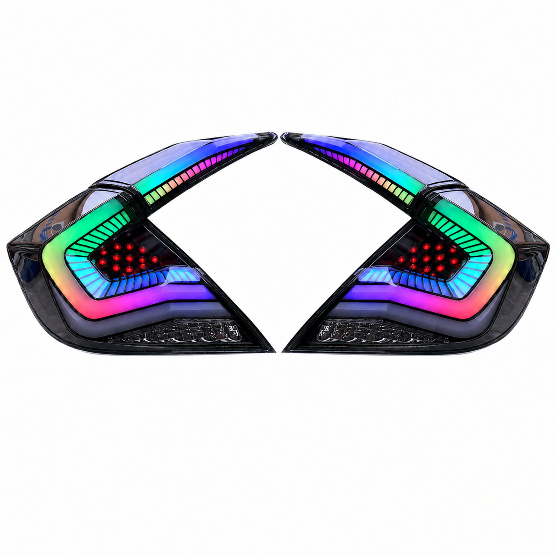 2016-2021 Honda Civic 10th Gen Sedan Sequential LED Tail Lights — RGB white background - T-CIV10-SS-SRGB
